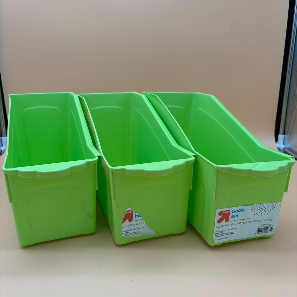 Up & Up Book Bins Set of 3 Lime Green Plastic Storage Organizers Target Bin